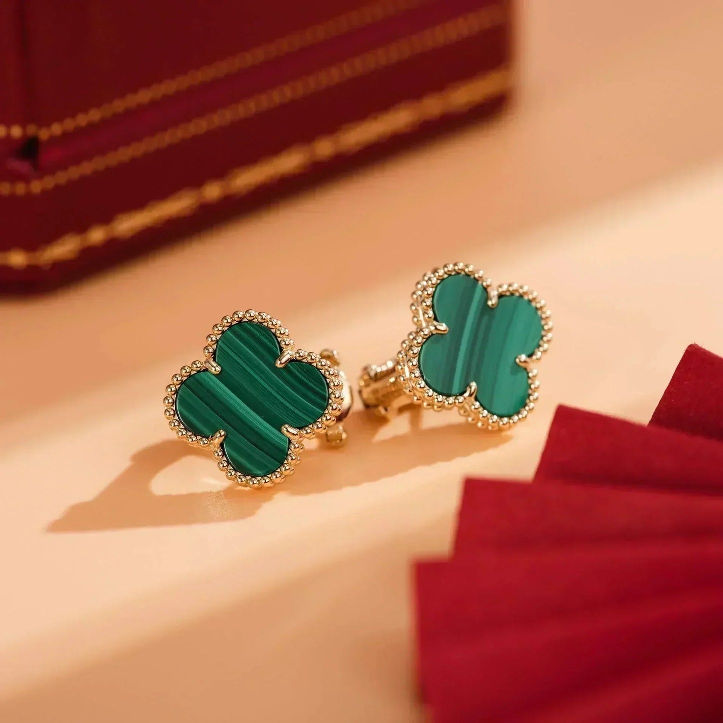 [ELAN LUXE]CLOVER MEDIUM 1 MOTIFS MALACHITE  EARRINGS