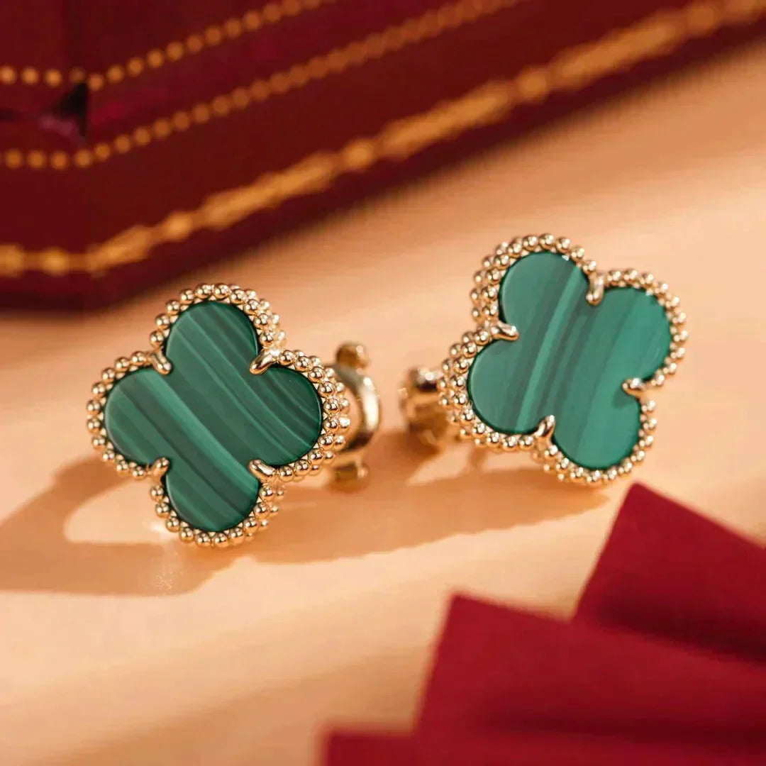 [ELAN LUXE]CLOVER MEDIUM 1 MOTIFS MALACHITE  EARRINGS