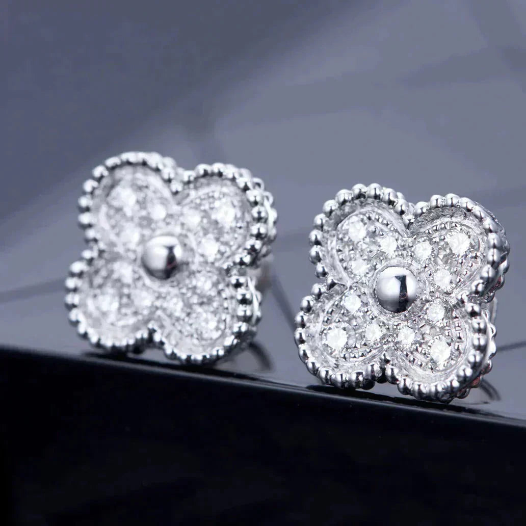 [ELAN LUXE]CLOVER 1 MOTIFS DIAMOND STUD EARRINGS SILVER