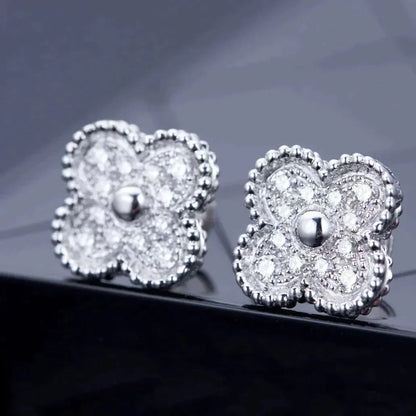 [ELAN LUXE]CLOVER 1 MOTIFS DIAMOND STUD EARRINGS SILVER