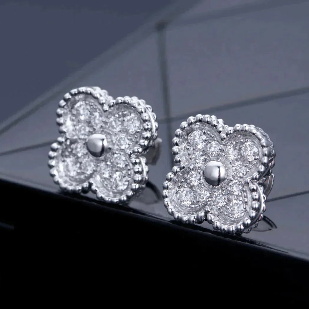 [ELAN LUXE]CLOVER 1 MOTIFS DIAMOND STUD EARRINGS SILVER