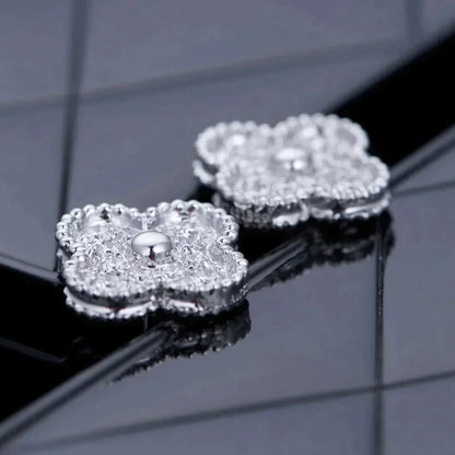 [ELAN LUXE]CLOVER 1 MOTIFS DIAMOND STUD EARRINGS SILVER