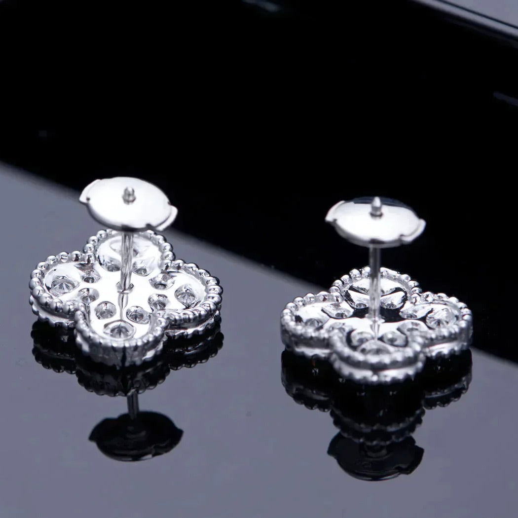 [ELAN LUXE]CLOVER 1 MOTIFS DIAMOND STUD EARRINGS SILVER