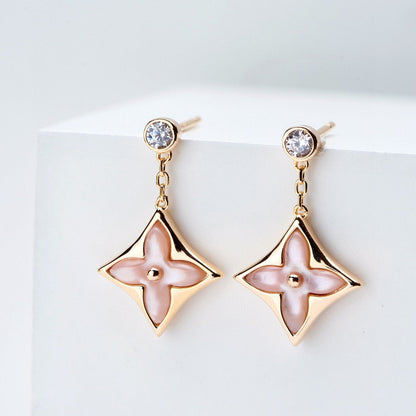 [ELAN LUXE]DOUBLE STAR PINK GOLD MOP DROP EARRINGS