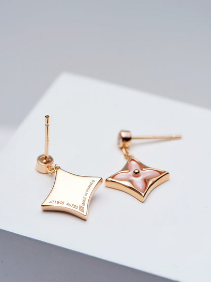 [ELAN LUXE]DOUBLE STAR PINK GOLD MOP DROP EARRINGS