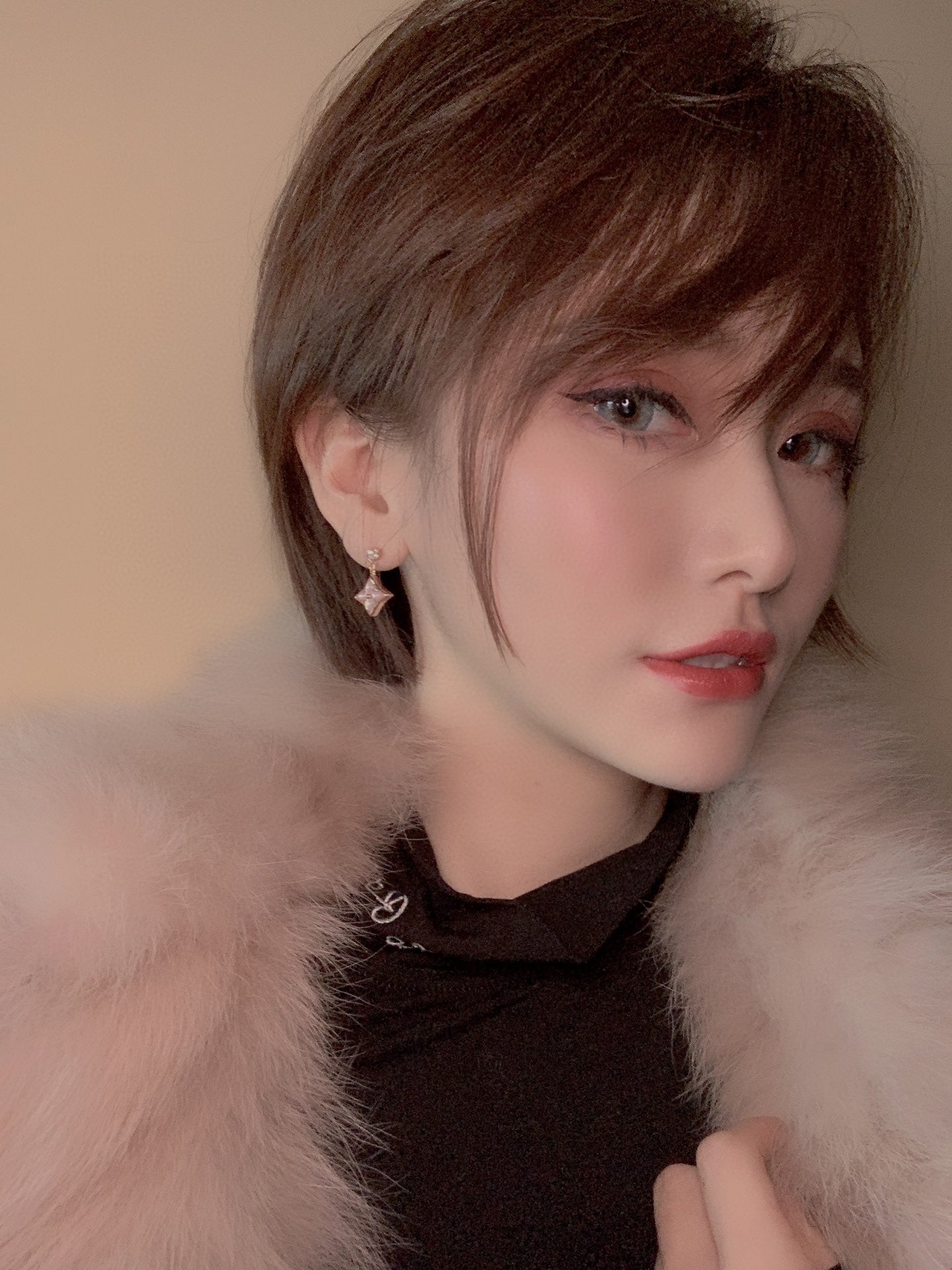 [ELAN LUXE]DOUBLE STAR PINK GOLD MOP DROP EARRINGS