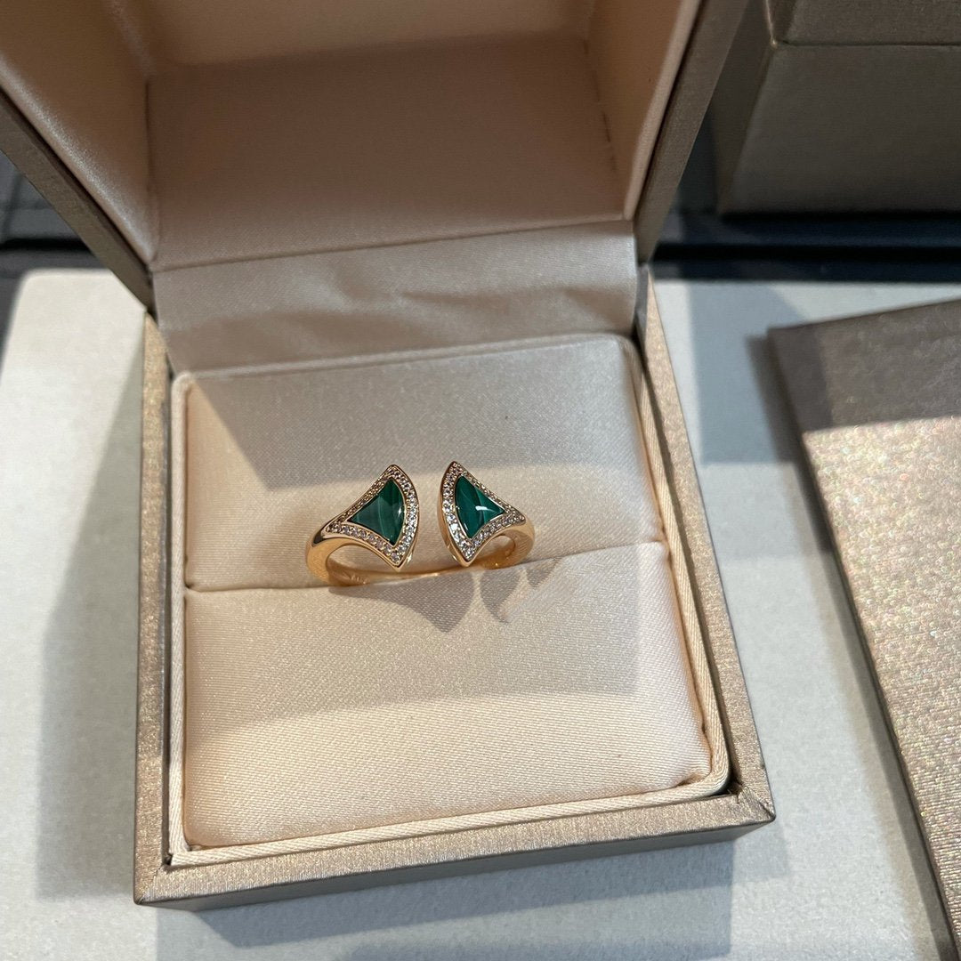 [ELAN LUXE]DREAM MALACHITE DIAMOND OPEN RING