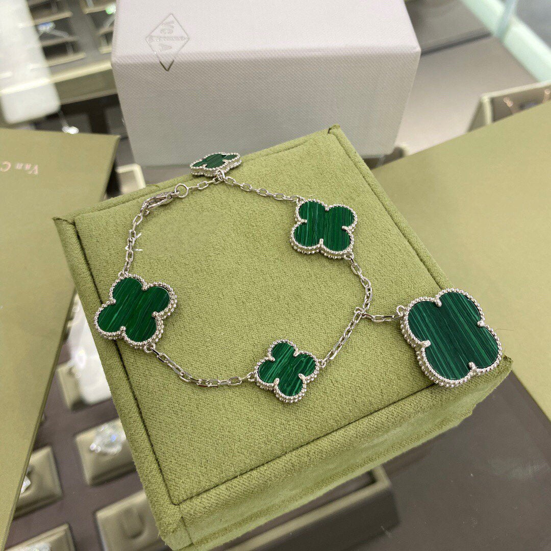 [ELAN LUXE]CLOVER 5 MOTIFS SIVLER MALACHITE BRACELET