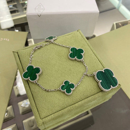 [ELAN LUXE]CLOVER 5 MOTIFS SIVLER MALACHITE BRACELET