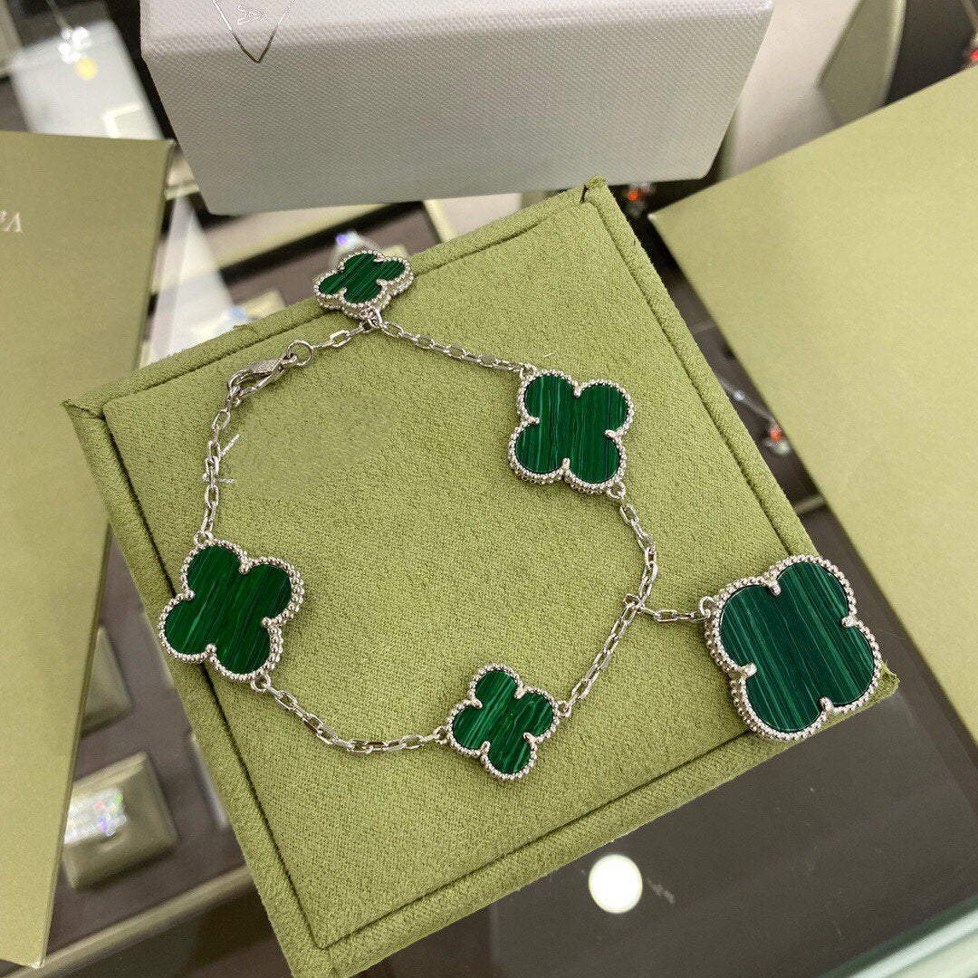 [ELAN LUXE]CLOVER 5 MOTIFS SIVLER MALACHITE BRACELET