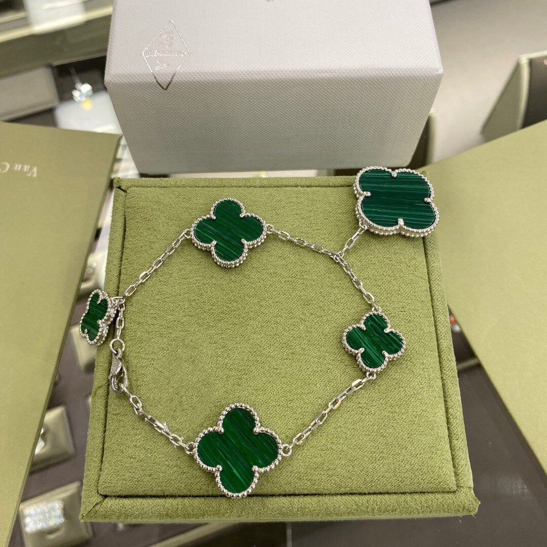 [ELAN LUXE]CLOVER 5 MOTIFS SIVLER MALACHITE BRACELET