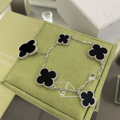 [ELAN LUXE]CLOVER 5 MOTIFS SIVLER ONYX BRACELET