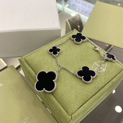 [ELAN LUXE]CLOVER 5 MOTIFS SIVLER ONYX BRACELET