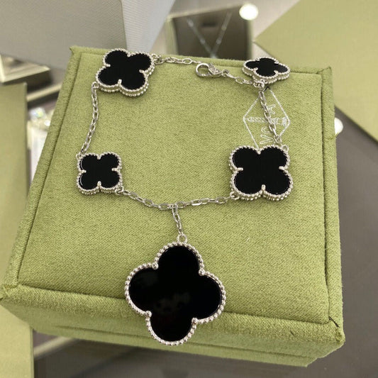 [ELAN LUXE]CLOVER 5 MOTIFS SIVLER ONYX BRACELET