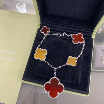 [ELAN LUXE]CLOVER 5 MOTIFS SIVLER CARNELIAN TIGER EYE BRACELET