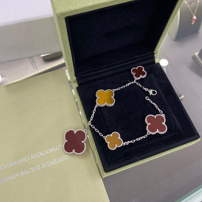 [ELAN LUXE]CLOVER 5 MOTIFS SIVLER CARNELIAN TIGER EYE BRACELET