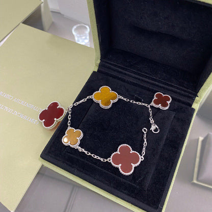 [ELAN LUXE]CLOVER 5 MOTIFS SIVLER CARNELIAN TIGER EYE BRACELET