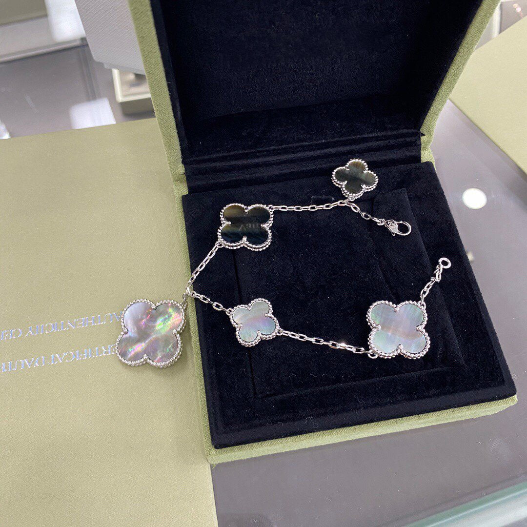 [ELAN LUXE]CLOVER 5 MOTIFS SIVLER DARK MOP BRACELET