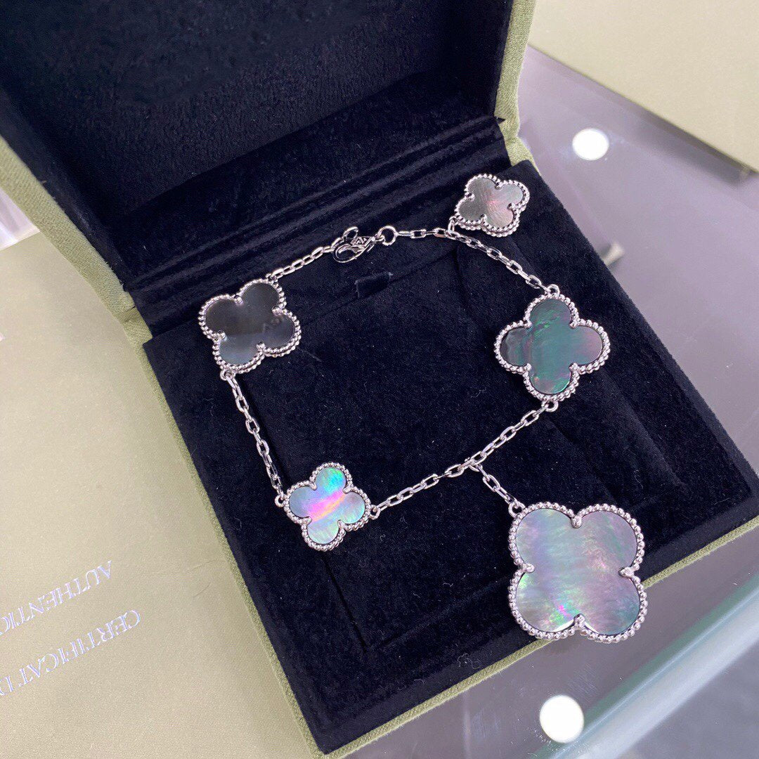 [ELAN LUXE]CLOVER 5 MOTIFS SIVLER DARK MOP BRACELET
