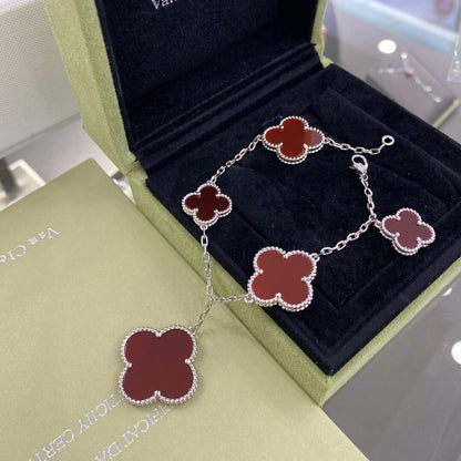 [ELAN LUXE]CLOVER 5 MOTIFS SIVLER CARNELIAN BRACELET