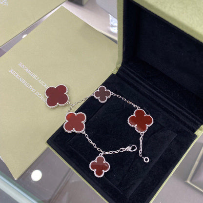 [ELAN LUXE]CLOVER 5 MOTIFS SIVLER CARNELIAN BRACELET