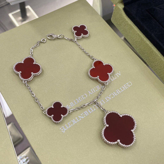 [ELAN LUXE]CLOVER 5 MOTIFS SIVLER CARNELIAN BRACELET
