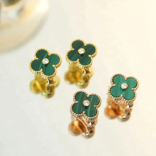 [ELAN LUXE]CLOVER MEDIUM 1 MOTIFS MALACHITE DIAMOND EARRINGS