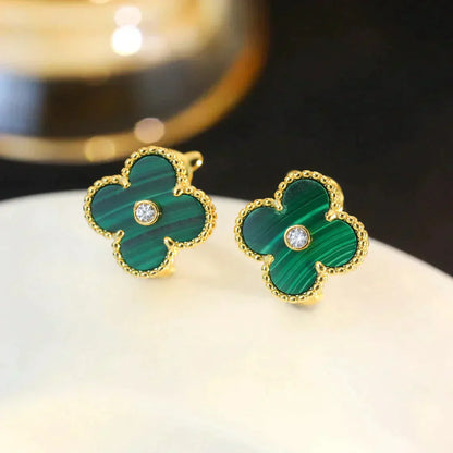[ELAN LUXE]CLOVER MEDIUM 1 MOTIFS MALACHITE DIAMOND EARRINGS
