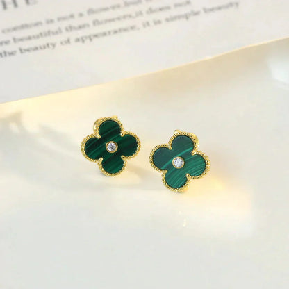 [ELAN LUXE]CLOVER MEDIUM 1 MOTIFS MALACHITE DIAMOND EARRINGS