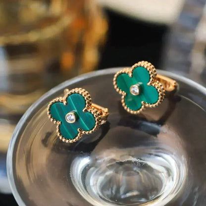 [ELAN LUXE]CLOVER MEDIUM 1 MOTIFS MALACHITE DIAMOND EARRINGS