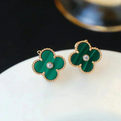 [ELAN LUXE]CLOVER MEDIUM 1 MOTIFS MALACHITE DIAMOND EARRINGS