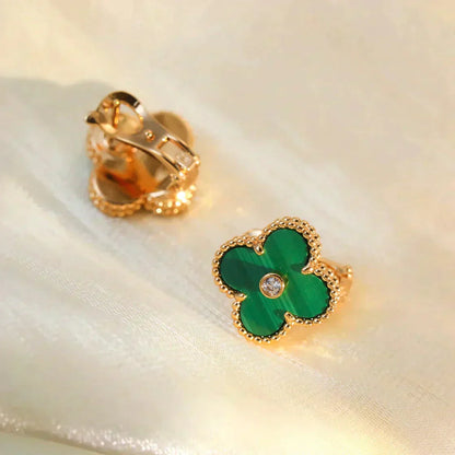 [ELAN LUXE]CLOVER MEDIUM 1 MOTIFS MALACHITE DIAMOND EARRINGS