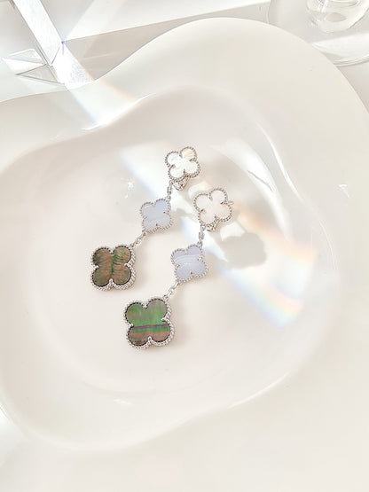 [ELAN LUXE]CLOVER 3 MOTIFS CHALCEDONY DARK MOP SILVER EARRINGS