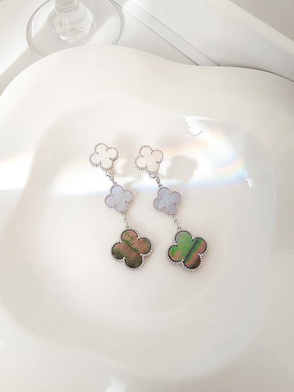 [ELAN LUXE]CLOVER 3 MOTIFS CHALCEDONY DARK MOP SILVER EARRINGS