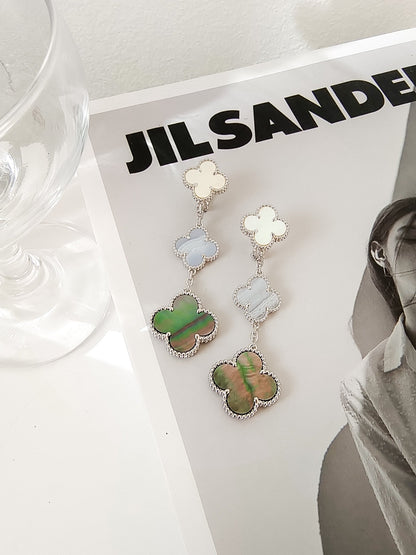 [ELAN LUXE]CLOVER 3 MOTIFS CHALCEDONY DARK MOP SILVER EARRINGS