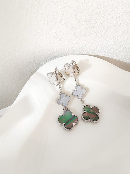 [ELAN LUXE]CLOVER 3 MOTIFS CHALCEDONY DARK MOP SILVER EARRINGS