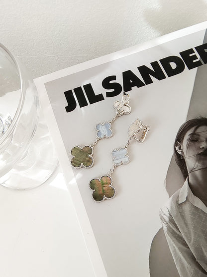 [ELAN LUXE]CLOVER 3 MOTIFS CHALCEDONY DARK MOP SILVER EARRINGS
