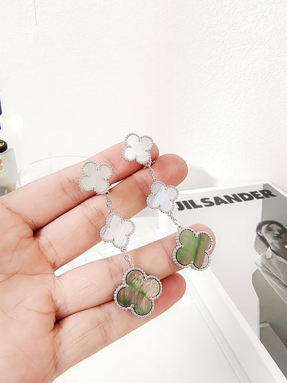 [ELAN LUXE]CLOVER 3 MOTIFS CHALCEDONY DARK MOP SILVER EARRINGS