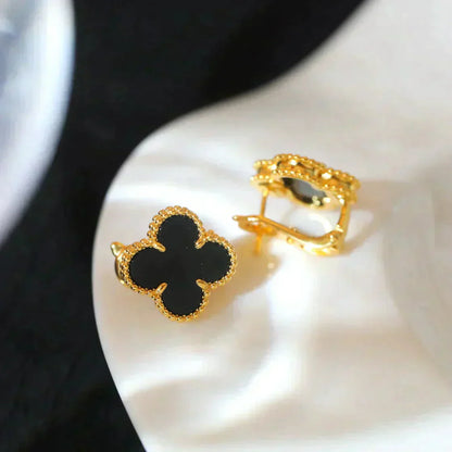 [ELAN LUXE]CLOVER MEDIUM 1 MOTIFS  ONYX STUD EARRINGS