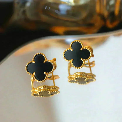[ELAN LUXE]CLOVER MEDIUM 1 MOTIFS  ONYX STUD EARRINGS