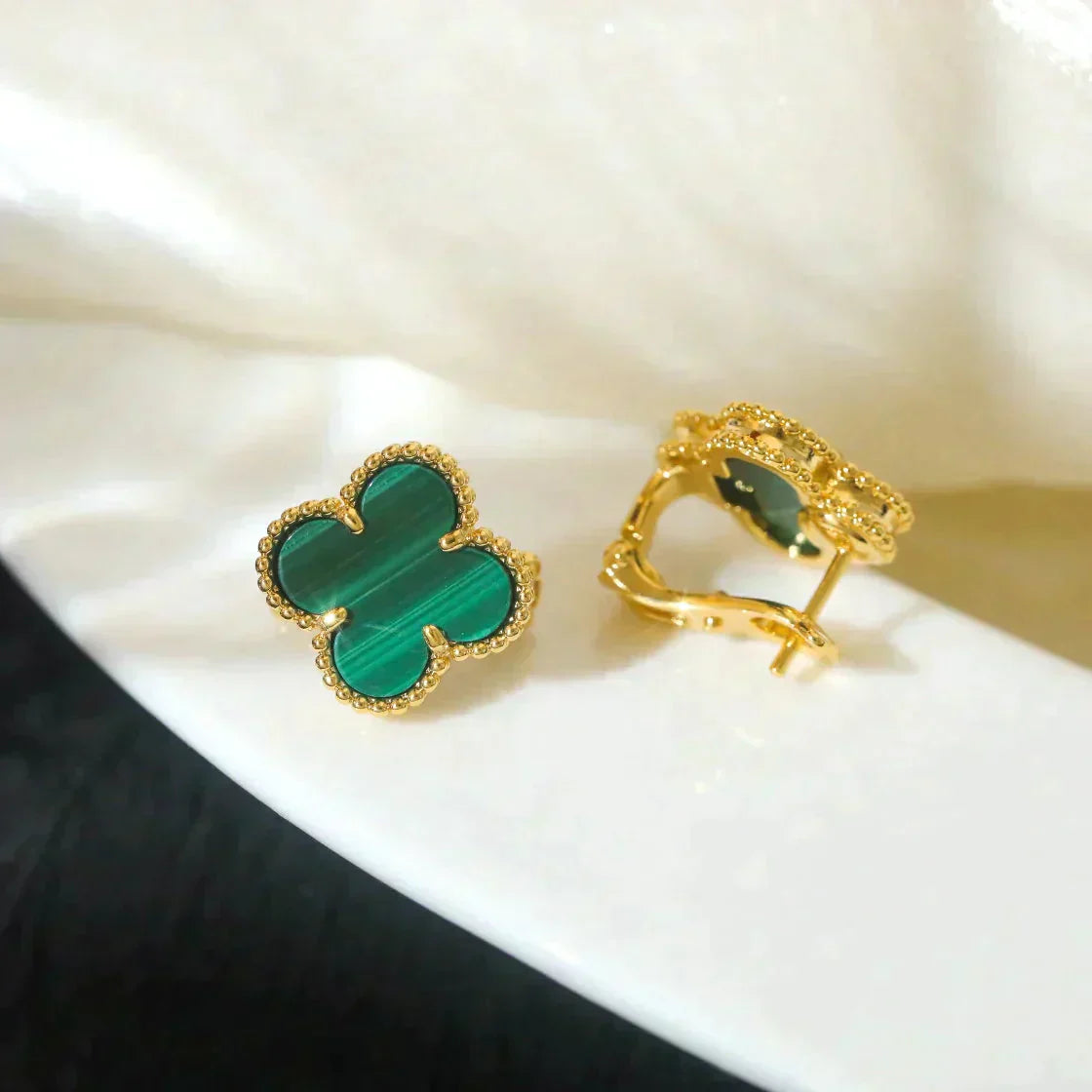 [ELAN LUXE]CLOVER MEDIUM 1 MOTIFS MALACHITE  EARRINGS