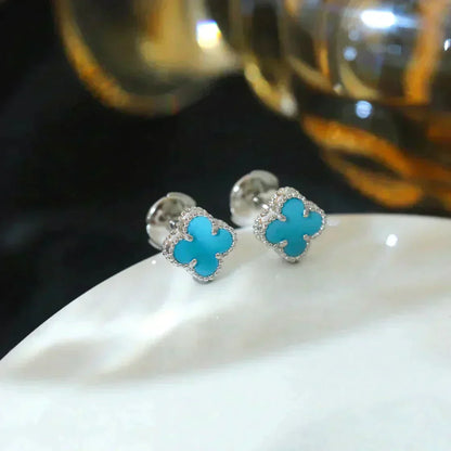 [ELAN LUXE]CLOVER MINI 9.5MM ONYX STUD EARRINGS SILVER