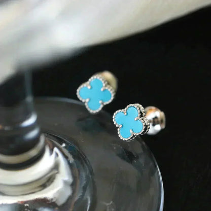 [ELAN LUXE]CLOVER MINI 9.5MM ONYX STUD EARRINGS SILVER