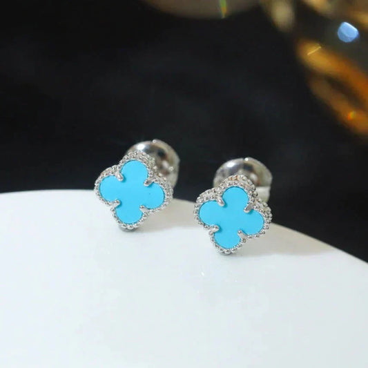 [ELAN LUXE]CLOVER MINI 9.5MM ONYX STUD EARRINGS SILVER
