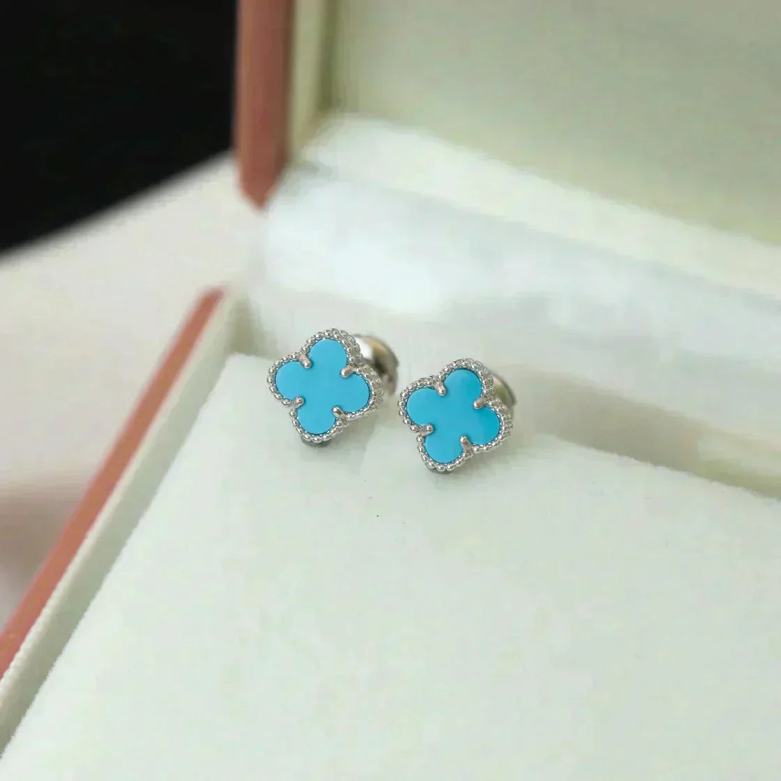 [ELAN LUXE]CLOVER MINI 9.5MM ONYX STUD EARRINGS SILVER
