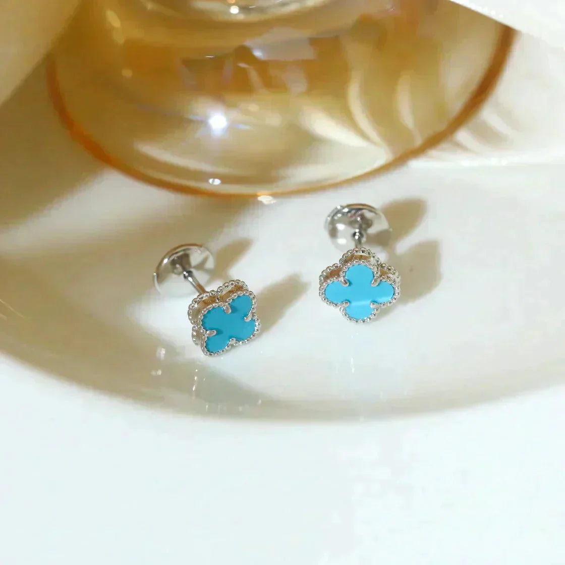 [ELAN LUXE]CLOVER MINI 9.5MM ONYX STUD EARRINGS SILVER