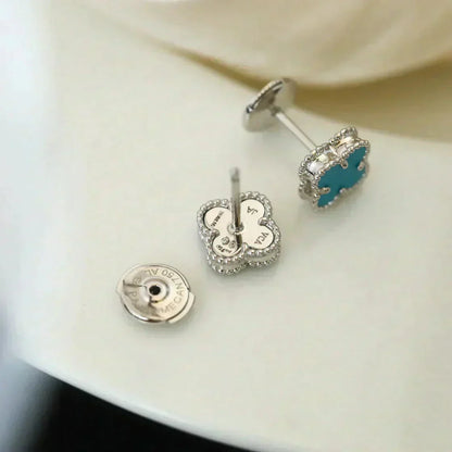 [ELAN LUXE]CLOVER MINI 9.5MM ONYX STUD EARRINGS SILVER