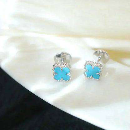 [ELAN LUXE]CLOVER MINI 9.5MM ONYX STUD EARRINGS SILVER