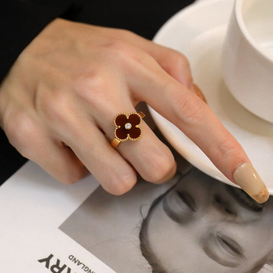 [ELAN LUXE]CLOVER CARNELIAN RING ROSE GOLD DIAMOND