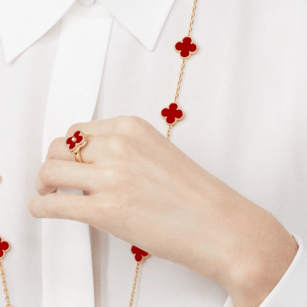 [ELAN LUXE]CLOVER CARNELIAN RING ROSE GOLD DIAMOND